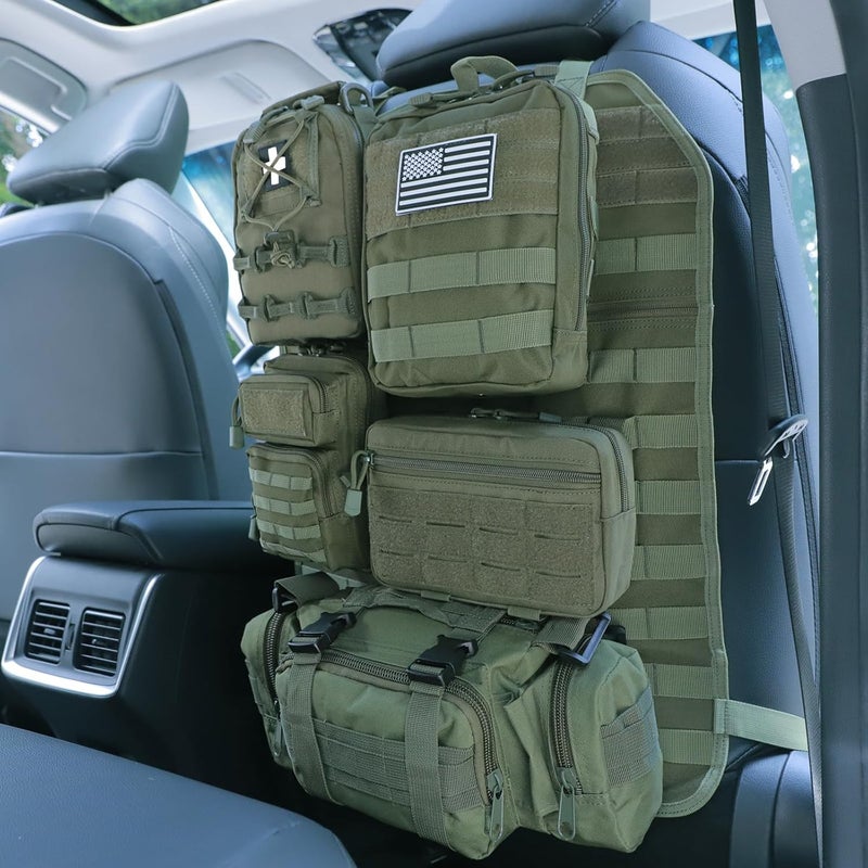 Jimikay Universal Tactical Seat ​Back Organizer Vehicle Molle Panel Organizer Storage Bag with 5 Detachable Molle Pouch for All Vehicel Such as Jeep,Truck,SUV, Car, Ford,Chevy etc - Image 1